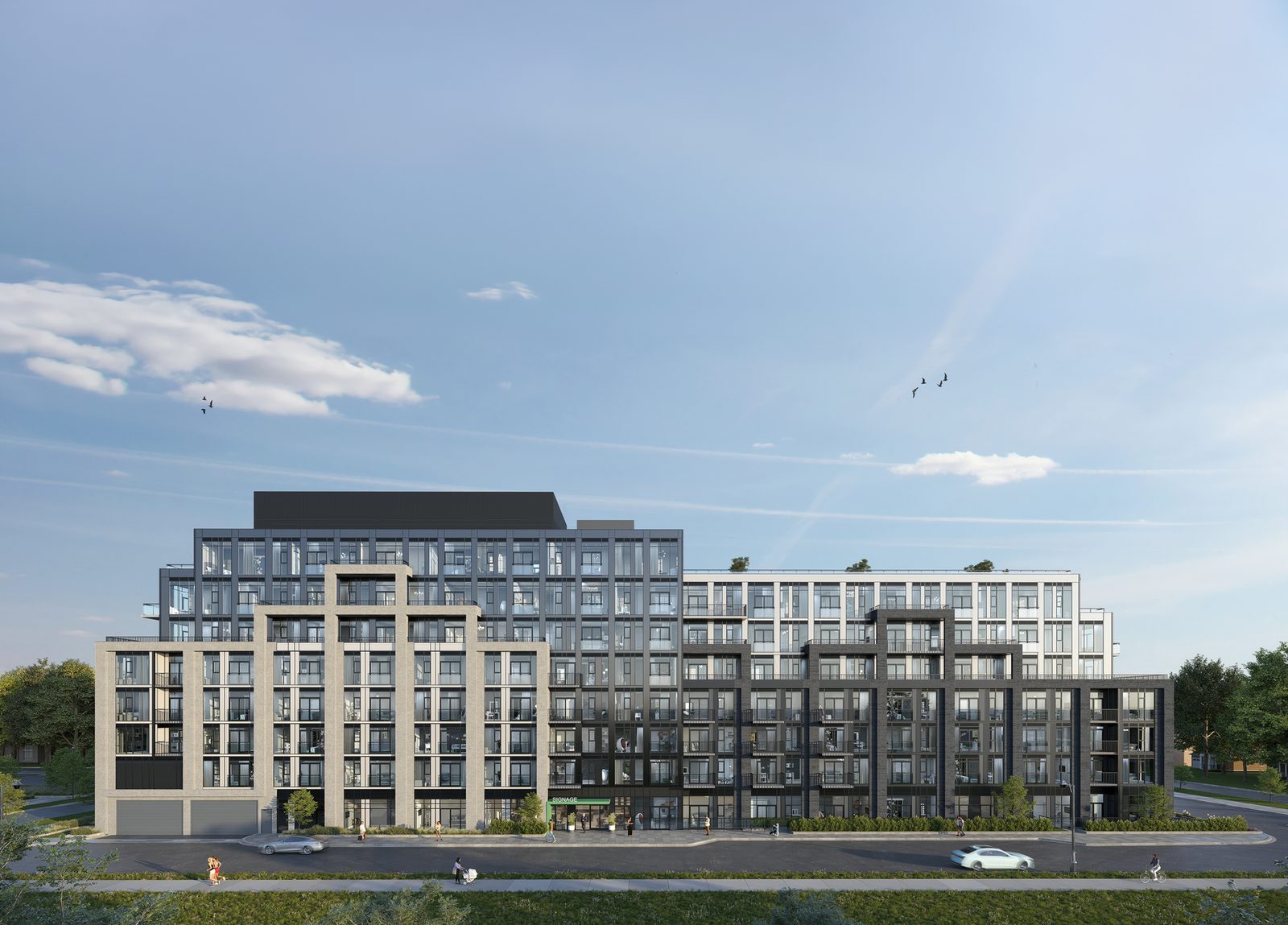 Street view rendering of Merrydale Residences, an 8-storey mid-rise along Bathurst Street